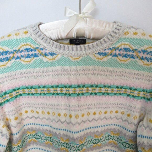 Talbots Petite multicolor Fair Isle crew neck long sleeve sweater *Sz MP* - Picture 2 of 4